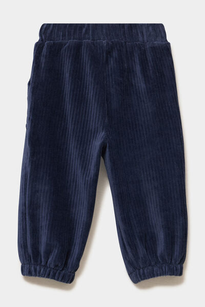 Pantalon effet velours c&ocirc;tel&eacute; bleu marine b&eacute;b&eacute; gar&ccedil;on