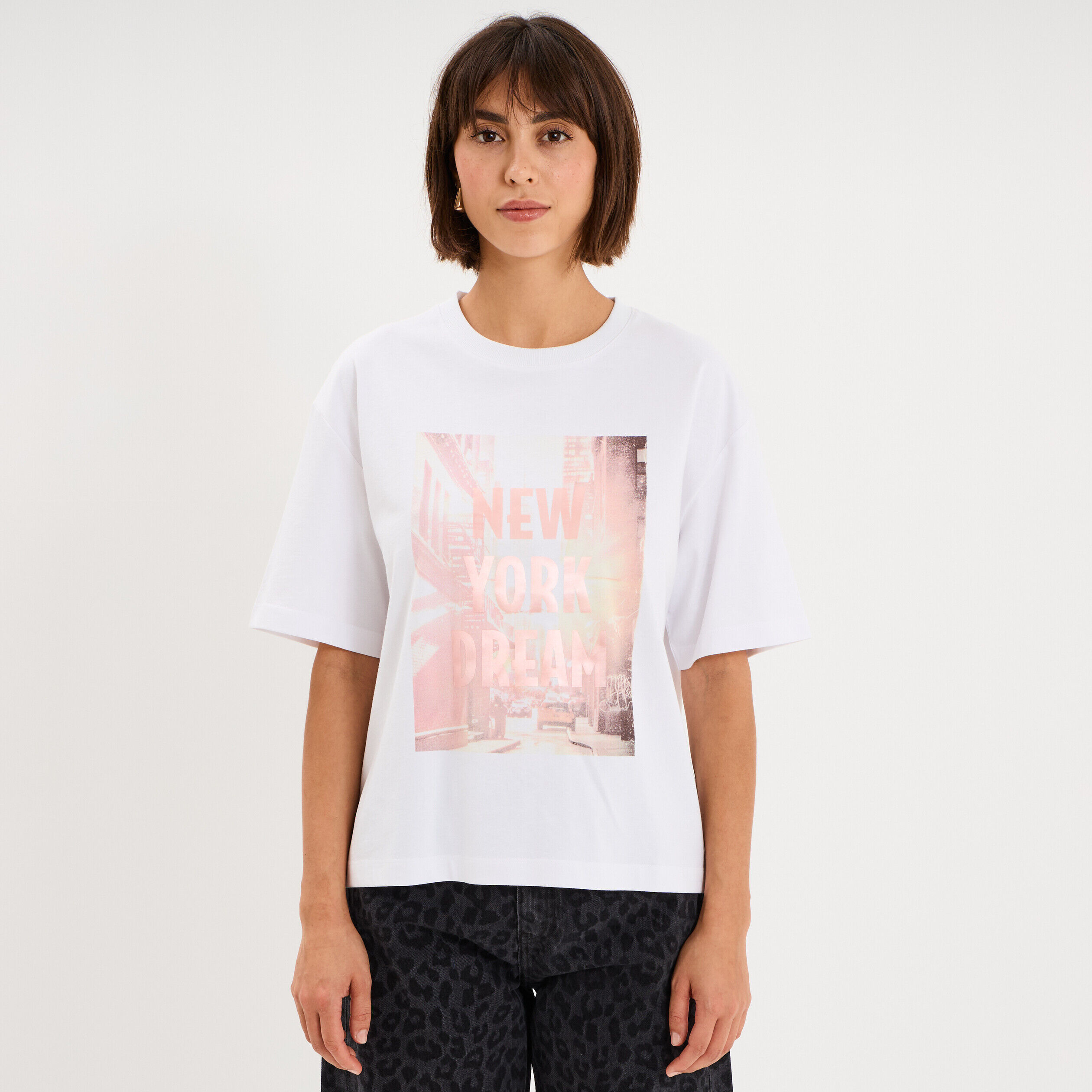 T-shirt oversize manches courtes coton blanc femme LIBERTO