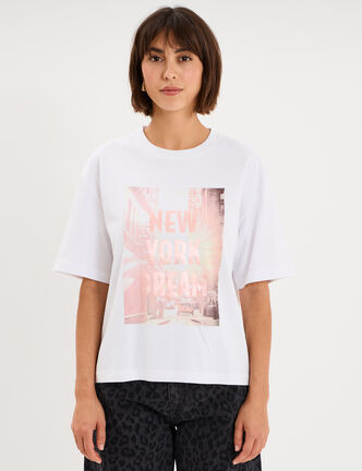 T-shirt oversize manches courtes coton blanc femme