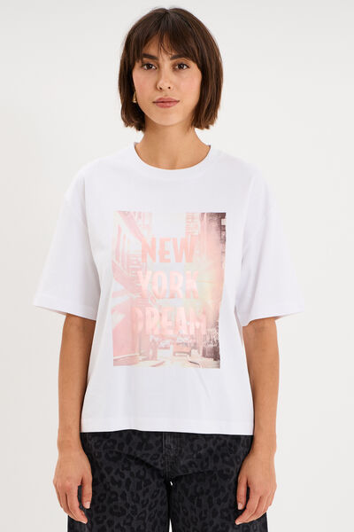 T-shirt oversize manches courtes coton blanc femme