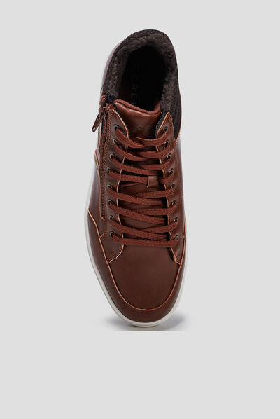 Baskets montantes à lacets marron cognac homme