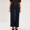 Jean large cropped &agrave; pont taille haute denim brut femme