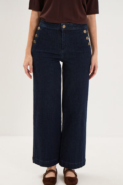 Jean large cropped &agrave; pont taille haute denim brut femme