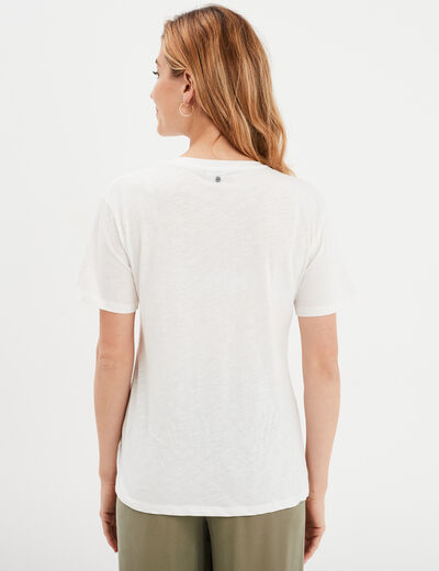 T-shirt droit manches courtes col rond ecru femme