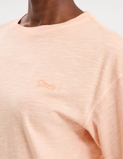 T-shirt col rond manches courtes coton orange corail femme