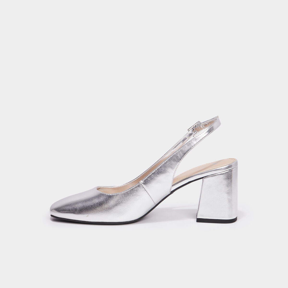 Escarpins slingback m&eacute;tallis&eacute;s gris argent femme