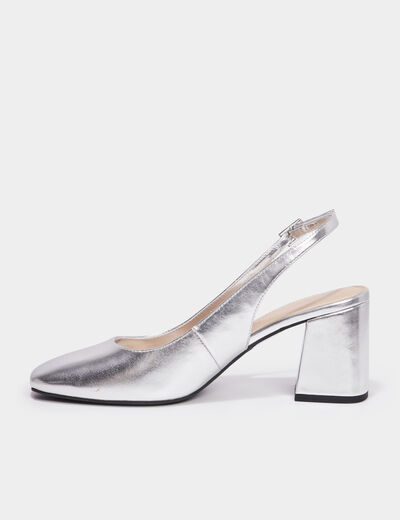 Escarpins slingback métallisés gris argent femme