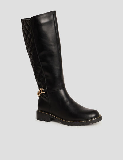 Bottes hautes matelassées avec chaînes noir femme