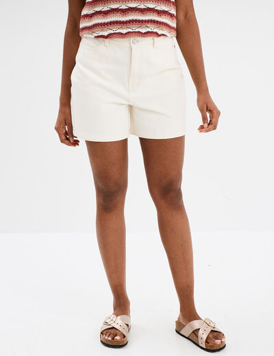 Short mom 5 poches coton ecru femme