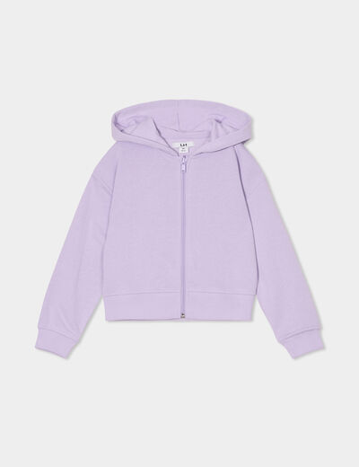 Sweat zippé à capuche coton mauve fille