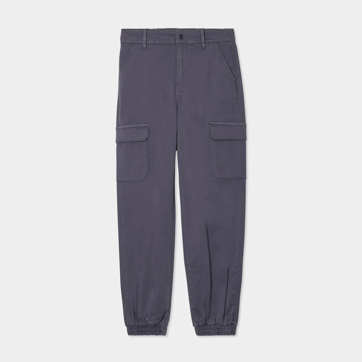 Pantalon cargo taille haute ajustable gris foncé femme