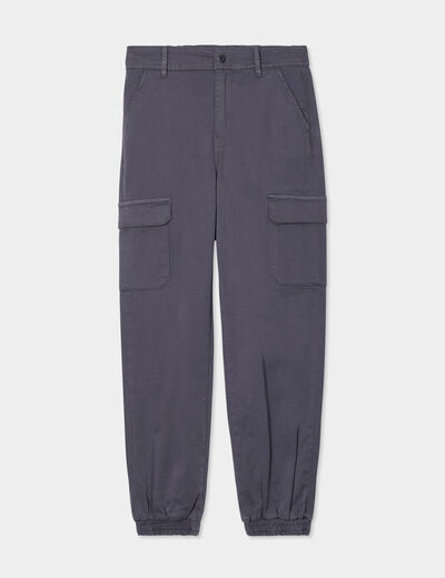 Pantalon cargo taille haute ajustable gris foncé femme