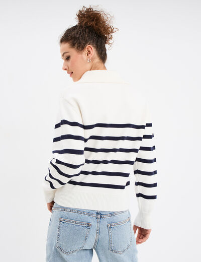 Pull col camionneur zippé Creeks ecru femme