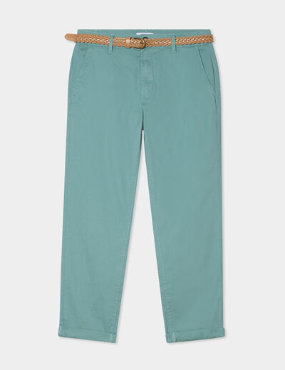 Pantalon chino 7/8ème ceinture tressée bleu gris femme