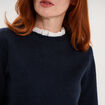 Pull 2 en 1 col rond broderie anglaise bleu fonc&eacute; femme