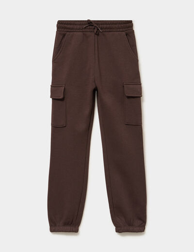 Pantalon de jogging cargo molletonn&eacute; marron fonc&eacute; fille
