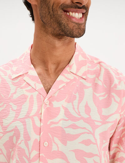 Chemise l&eacute;g&egrave;re textur&eacute;e manches courtes rose homme