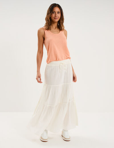 Jupe longue fluide &eacute;vas&eacute;e coton blanc femme
