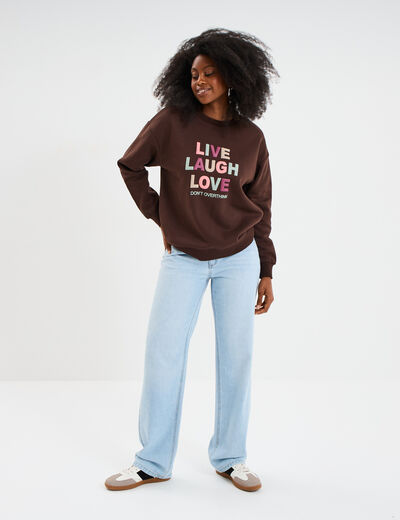 Sweat col rond manches longues marron fonc&eacute; femme