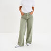 Jeans large taille haute coton vert kaki femme