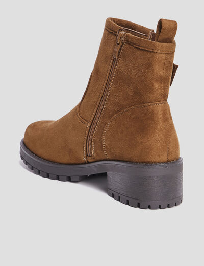 Bottines ranger crantées avec boucles marron femme