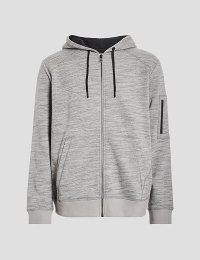 Sweat zipp&eacute; &agrave; capuche en molleton gris clair homme