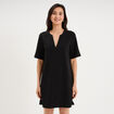 Robe courte col en V manches courtes noir femme