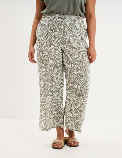 Pantalon large fluide taille haute ecru femme grande taille