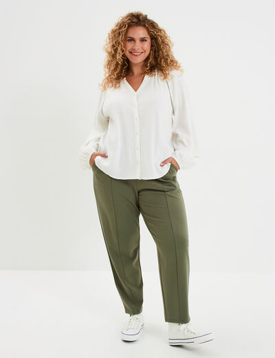 Pantalon slim taille élastiquée vert kaki femme grande taille