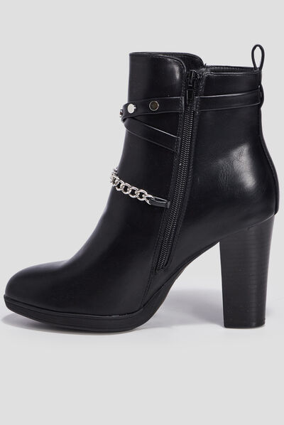 Bottines à talons avec chaînes noir femme