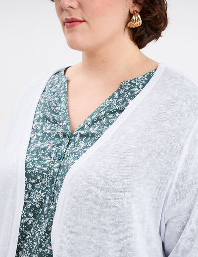 Gilet long manches longues blanc femme grande taille