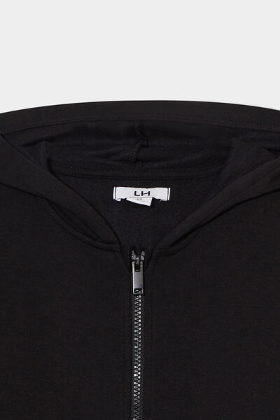 Sweat zipp&eacute; &agrave; capuche molleton noir gar&ccedil;on