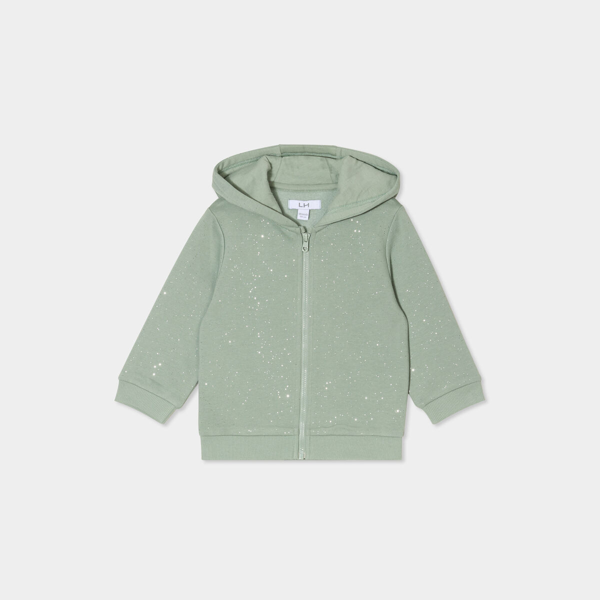 Sweat zippé paillettes à capuche vert kaki bébé fille