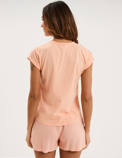 Ensemble pyjama short et t-shirt orange clair femme