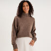Pull droit avec col montant taupe femme