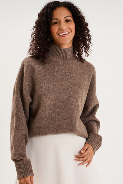 Pull droit avec col montant taupe femme