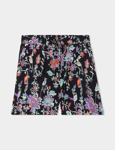 Short fluide taille élastiquée noir femme
