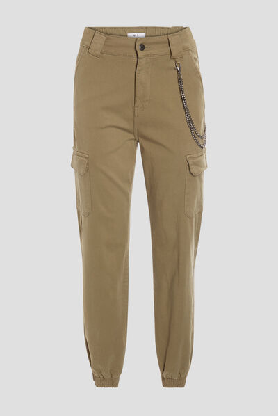 Pantalon cargo avec chaîne vert kaki femme