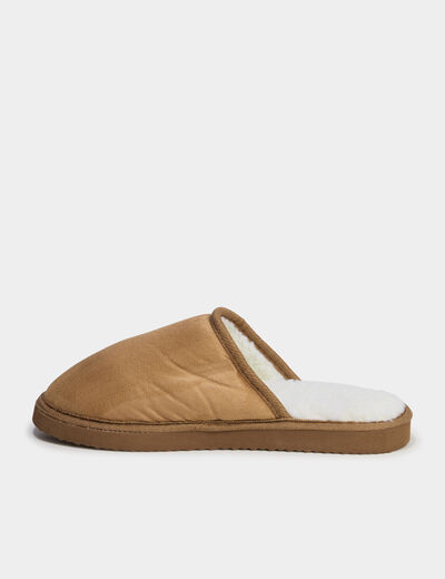 Chaussons mules doublure effet polaire camel homme