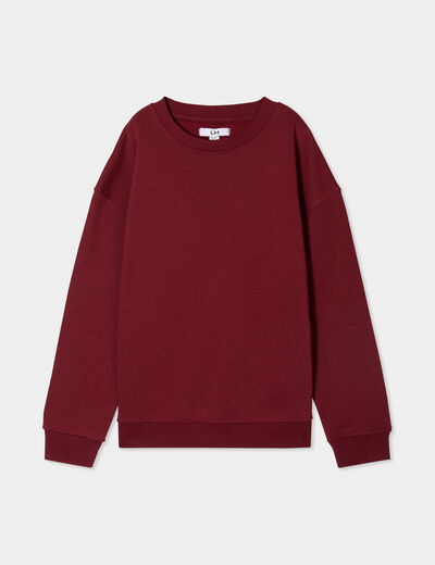 Sweat oversize manches longues col rond bordeaux garçon