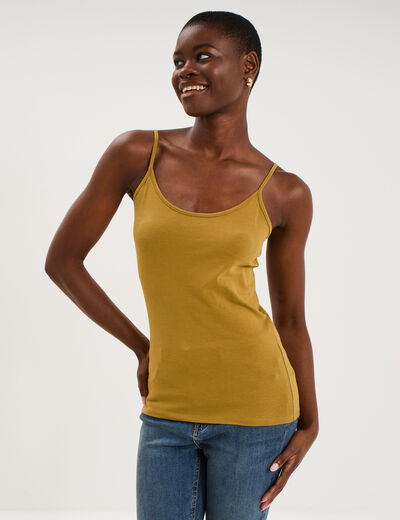 D&eacute;bardeur coton bretelles r&eacute;glables vert olive femme