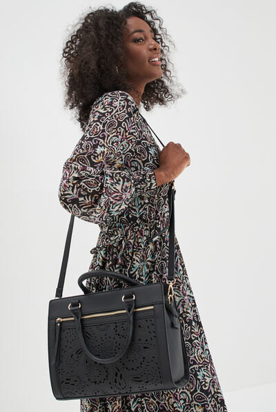 Sac rectangulaire ajouré noir femme