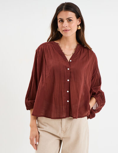 Blouse oversize manches chauves-souris marron femme