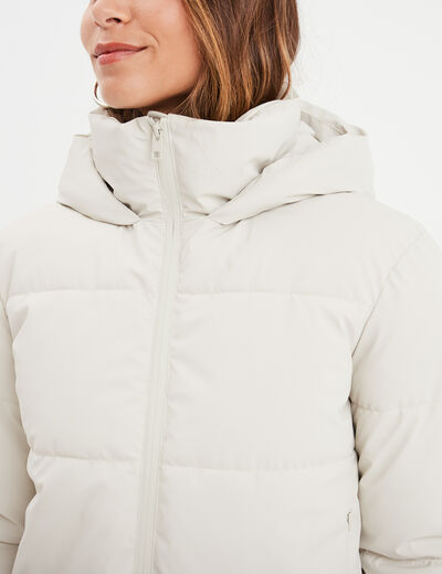 Doudoune courte imperm&eacute;able &agrave; capuche ivoire femme