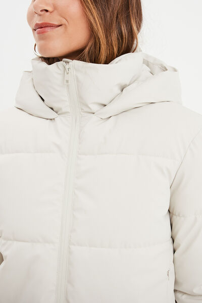 Doudoune courte imperm&eacute;able &agrave; capuche ivoire femme