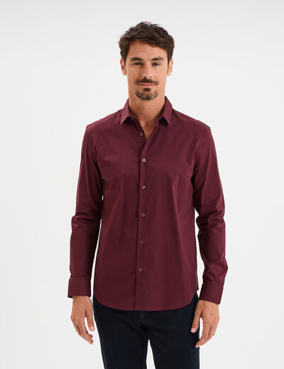 Chemise effet stretch manches longues violet foncé homme