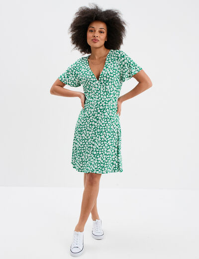 Robe patineuse manches courtes vert foncé femme