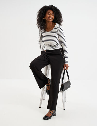 Pantalon droit à pont taille élastiquée noir femme
