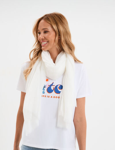 Foulard bords à franges fines ecru femme