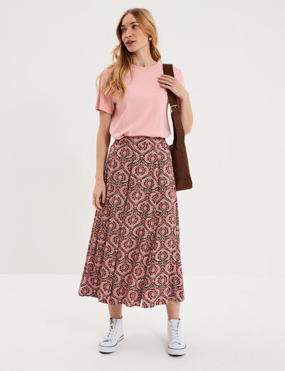 Jupe longue pliss&eacute;e fluide marron chocolat femme